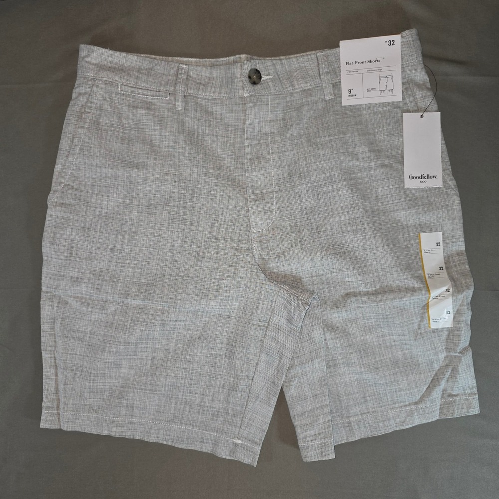 Goodfellow & Co Mens Every Wear Flat Front Shorts Gray 9 Inch Inseam Size 32 NWT